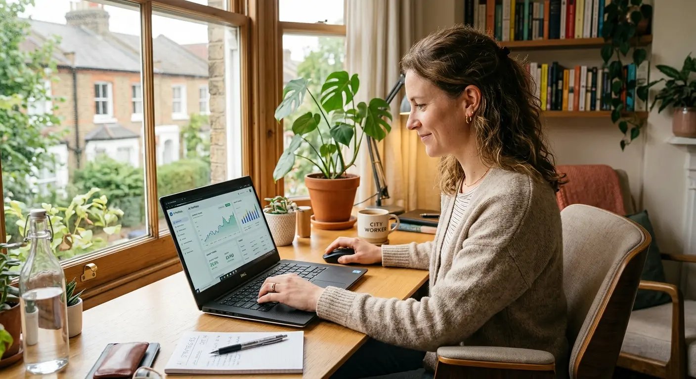 Person working with AI tools at home in the UK