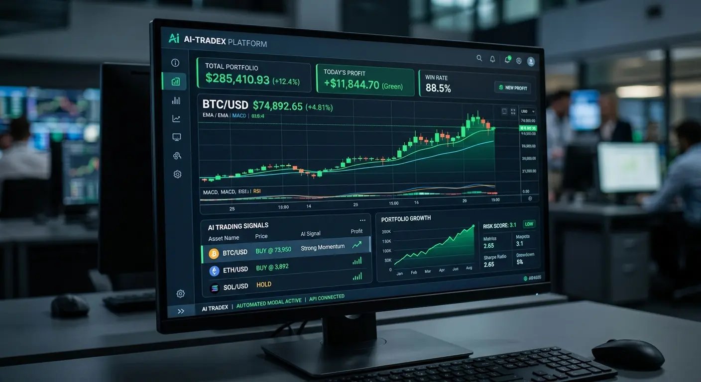 AI trading dashboard showing performance metrics